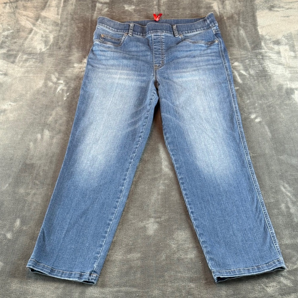 Spanx Womens XL Blue Denim Pull On Stretch Jeans Medium High Rise Straight Leg